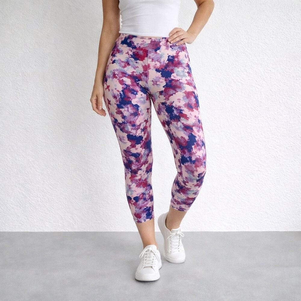 Bally Pink Abstract Print High Rise Crop Leggings Sz M